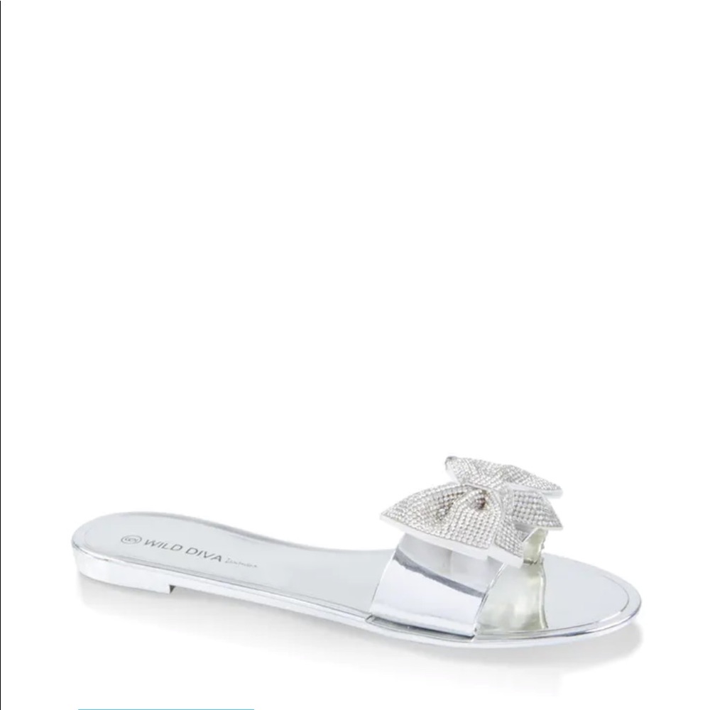 New Glamorous Silver Rhinestone Bow Sandals - Picture 6 of 6